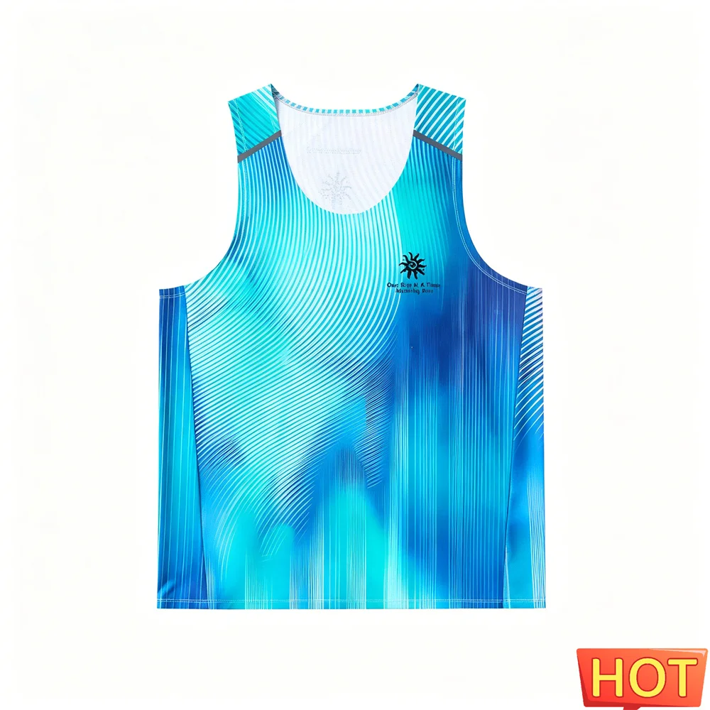 Mens Gradient running vest Quick Dry Lightweight Marathon sleeveless T-shirt Vest Summer Fitness Shirt Marathon Men's Tank Tops