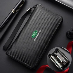 Car Logo Men's Long Wallet Carbon Fiber Multi-Use Handbag Coin Purse For Land Rover Freelander L2 LF Range Rover Evoque 3 4 Disc