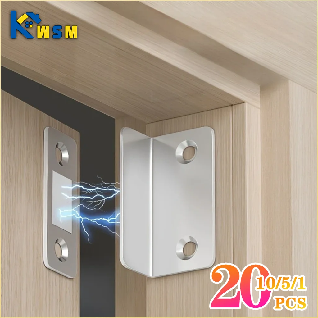 1-20PCS L Shape No Drill Magnetic Sliding Door Catch Strong Invisible Cabinet Magnet for Wardrobe Closet Pull Push Lock