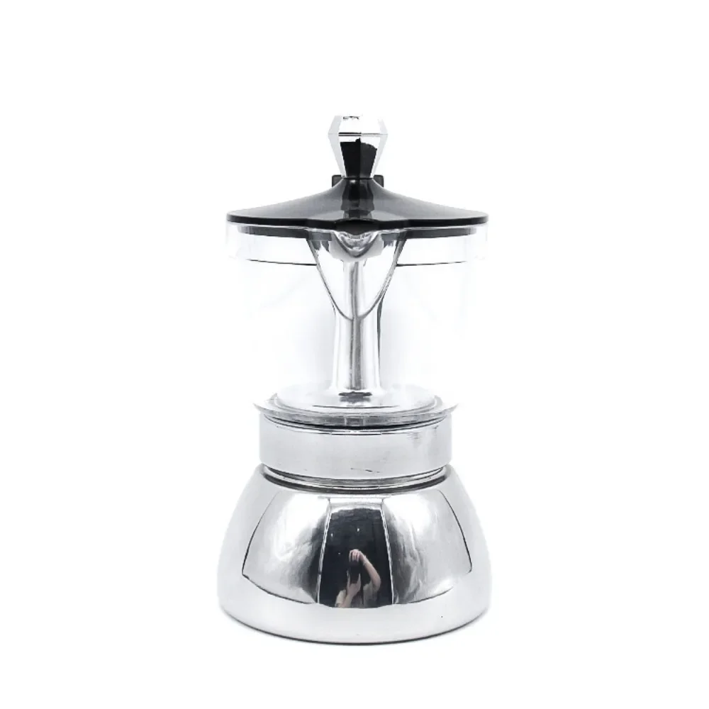 

4/6 Cups Visible Moka Pot Stainless Steel Universal Coffee Maker Pot Transparent Pot Body Espresso Italian Coffee Machine