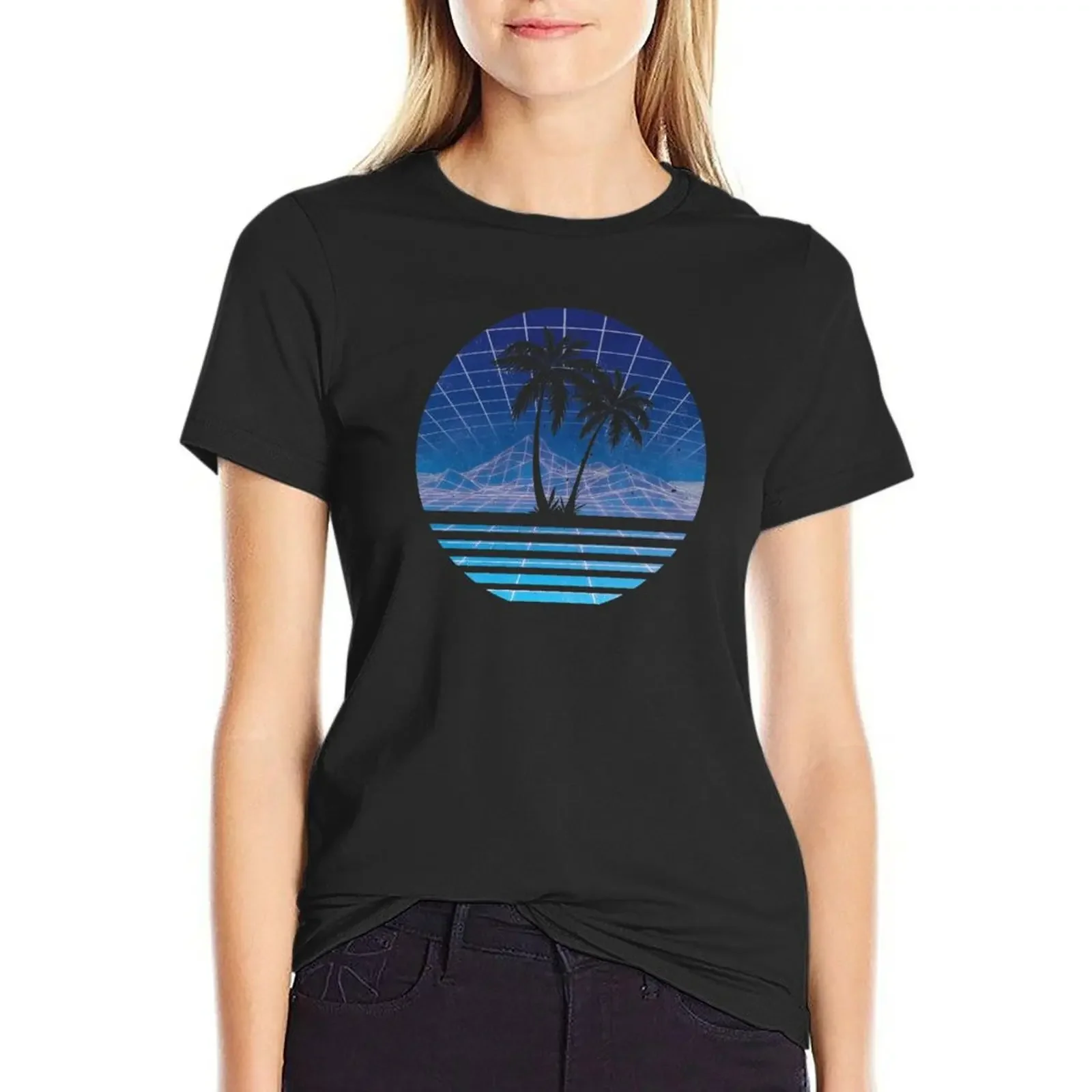 

Modern Retro 80s Outrun Sunset Palm Tree Silhouette - Blue T-Shirt sports fans sublime lady clothes Woman clothing