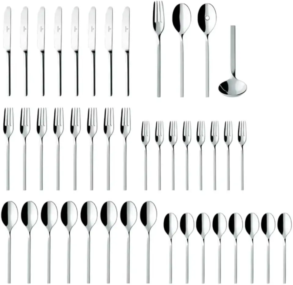 

64-Piece Stainless Steel Flatware Set, Modern Design, Service for 12, Dishwasher Safe