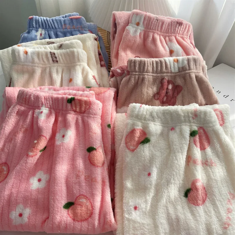 New Style Women's Thick, Warm, Loose-Fit Coral Fleece Pants; Fleece-Lined Pajama Pants; Winter Casual Pants; Warm Pants
