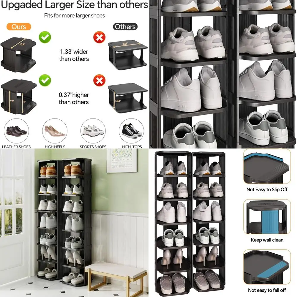 

Компактный 16-уровневый вертикальный органайзер для обуви — пластиковый, компактный для шкафов и прихожей