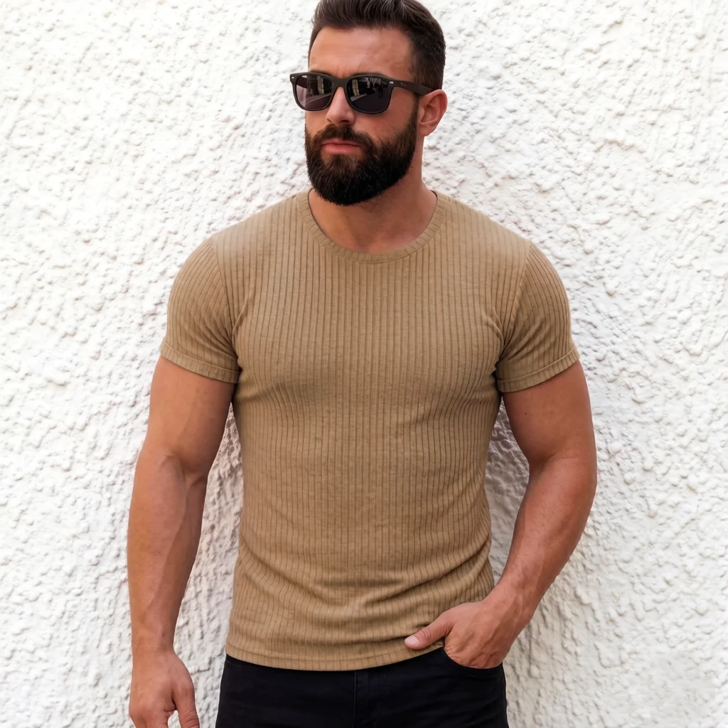 Men Summer New Fashion Tees Men's T-Shirt Small High Collar Shirt Fitness Short Sleeve Top Leisure Sport T Shirt Male Streetwear