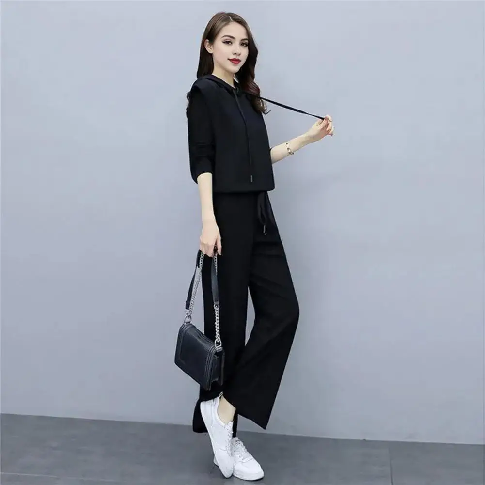 Spring Vest Top Pants Set Stylish 3-piece Women's Outfit Set with Hooded Top Sleeveless Vest Wide Leg Pants for Casual Daily