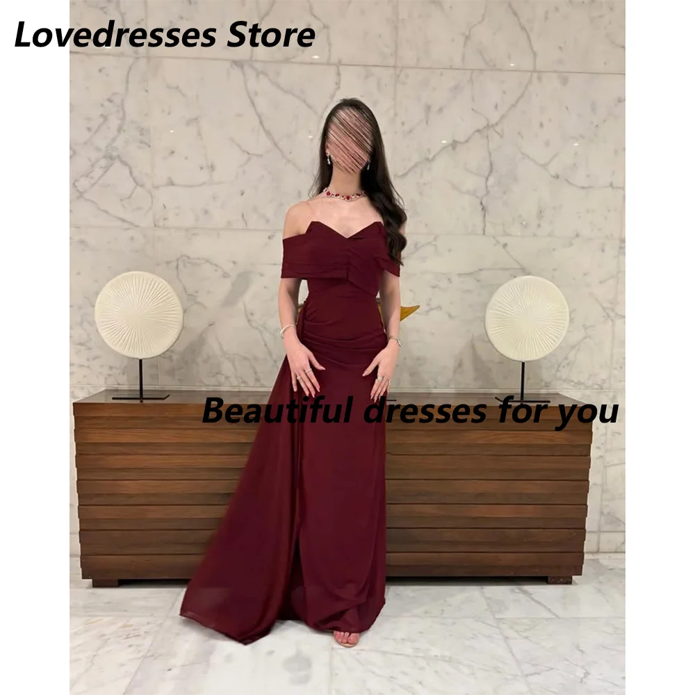 

Burgundy Evening Dress Off The Shoulder Pleated V-Neck Mermaid Prom Gowns for Women Floor Length Formal Party Dress Customized