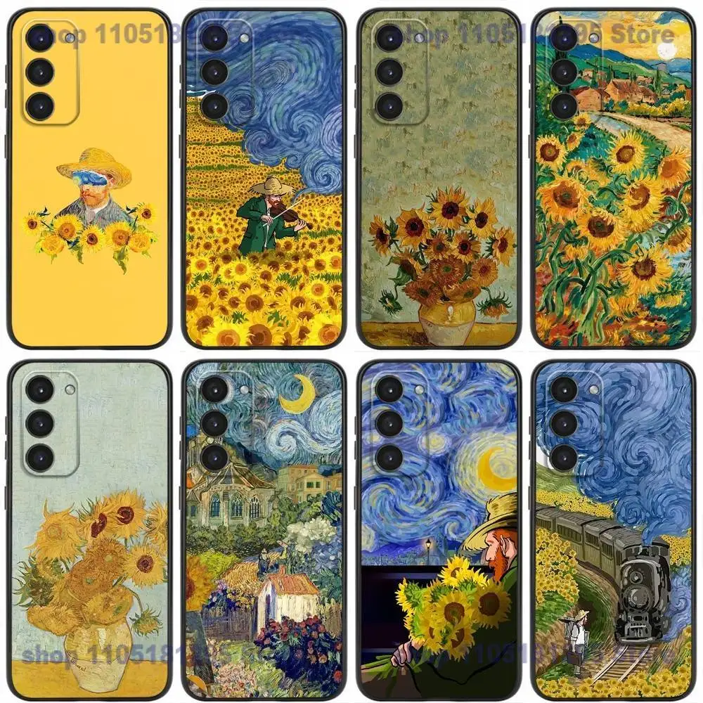 

Sunflower Art V-Van G-Gogh Phone Case For Samsung Galaxy A32,21s,22,31,52,53,72,73,Note20,8,9,10 Soft Silicone Black Cover