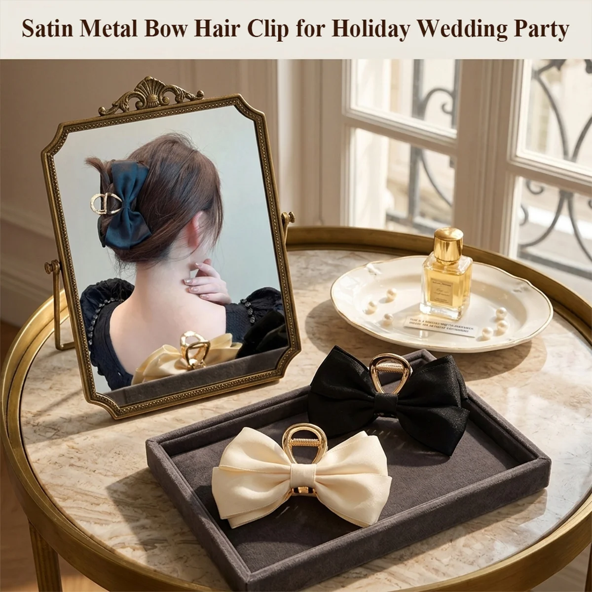 

12CM Satin & Metal Big Bow Hair Clip - Non-Slip Statement Accessory for Women, Girls, Weddings, Holidays & Parties