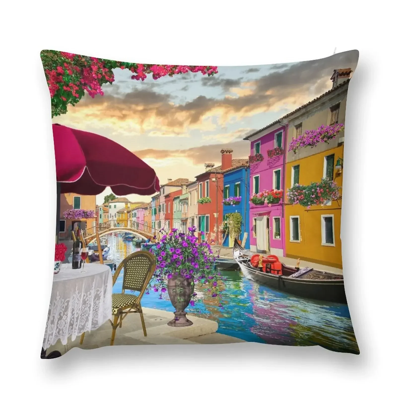 

Jigsaw Puzzle Romantic Venice Lamplight Alfresco Dining Gondola on Canal 1000 piece Adults Throw Pillow