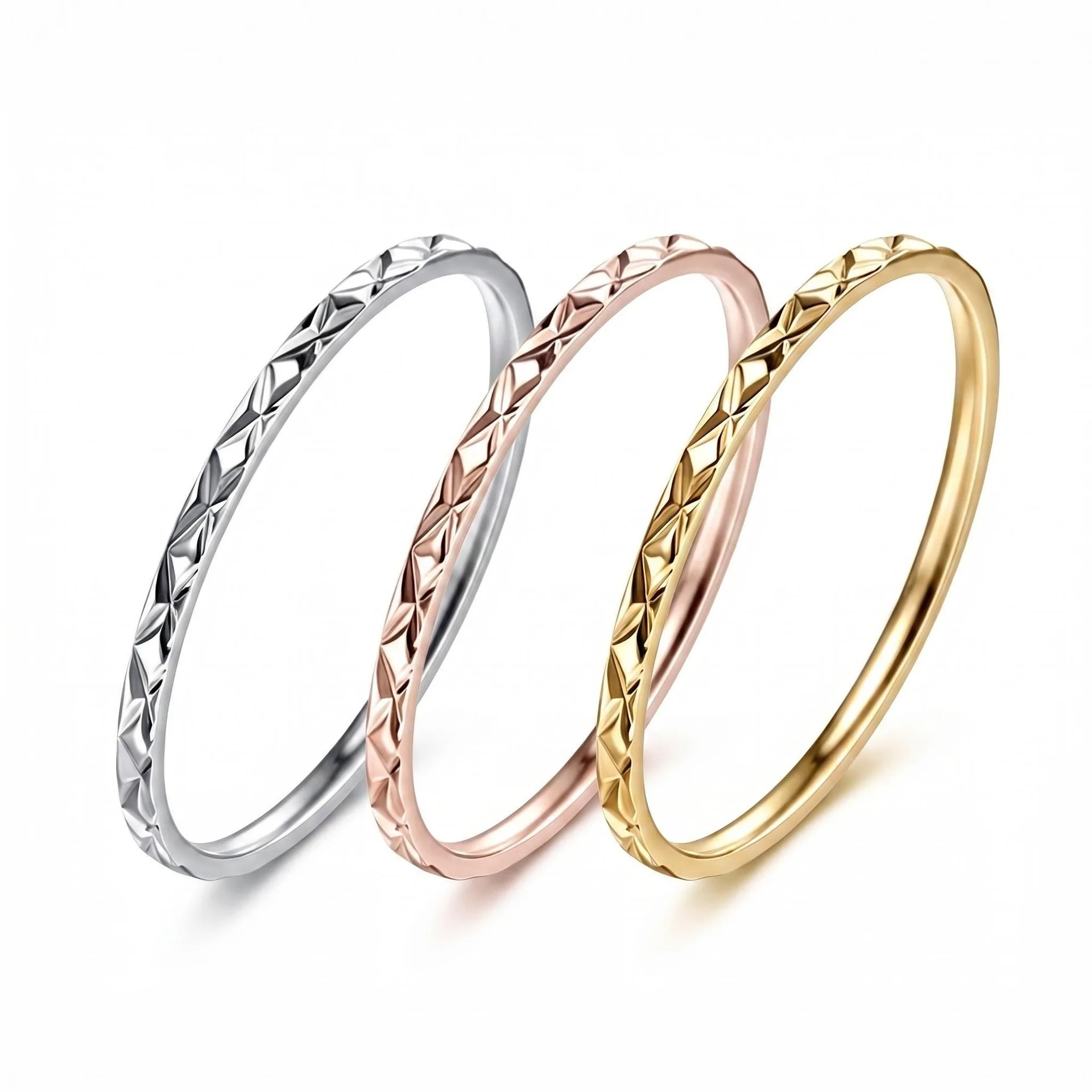Meetvii 1mm Titanium Steel Stackable Rings for Women Carved/Diamond-Cut Midi Thumb Ring Minimalist Y2K Aesthetic Jewelry