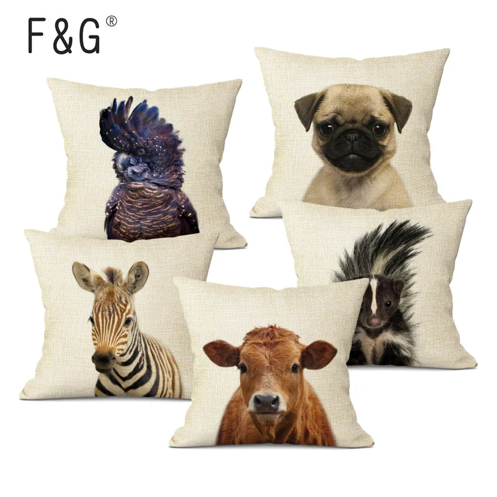 Cartoon Animal Decoration Cushion Cover Home Sofa Decor Custom Pillow Cover Cute Cute Dog Zebra Lion Throw Pillow Case