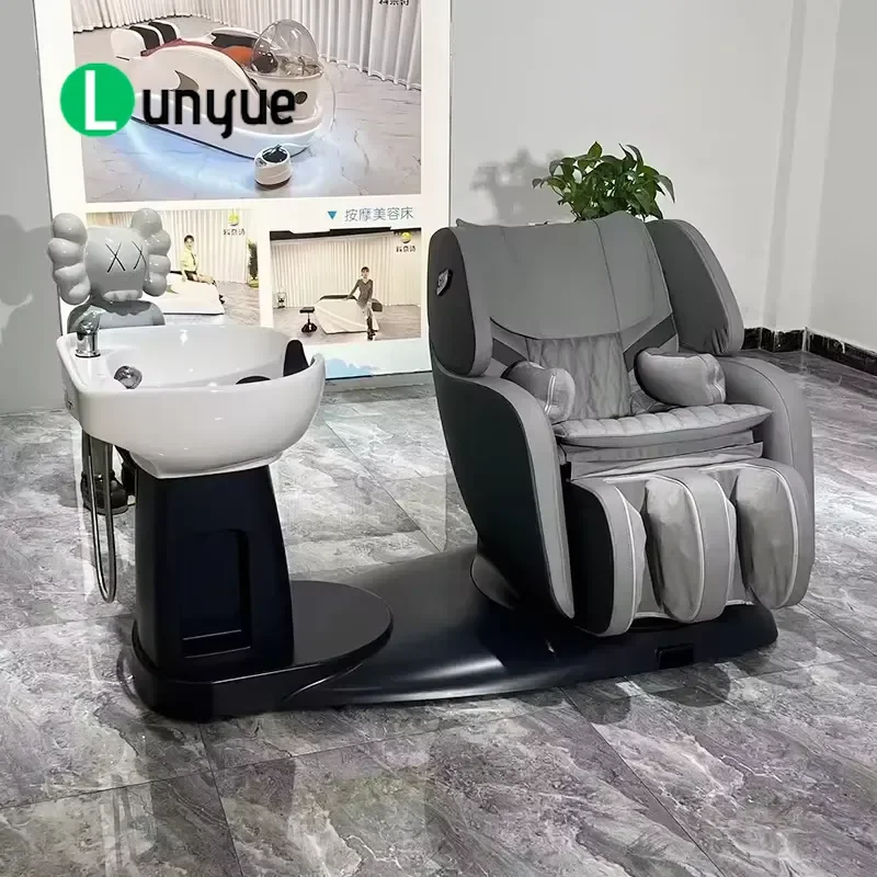 Modern Electric Shampoo Bowl Chair Synthetic Leather Backwash Unit Massage Bed for Hair Furniture