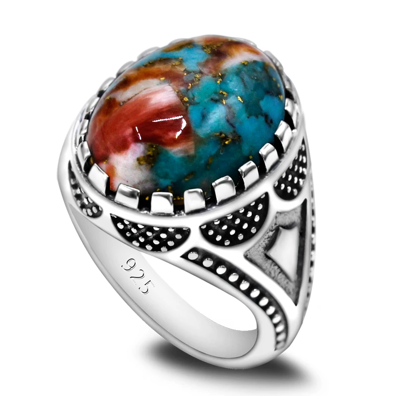 

S925 Sterling Silver Oyster Turquoise Türkiye Handmade Men's Ring Muslim Islamic Jewelry Christmas Jewelry Women's Gift