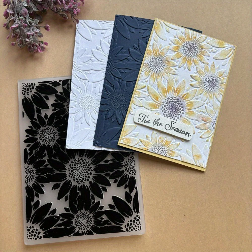 [3D Sunflower Folder] 3D Sunflower Embossing Folder | Floral Plastic Press Plate for Crafting, Fits Embossing Machines,