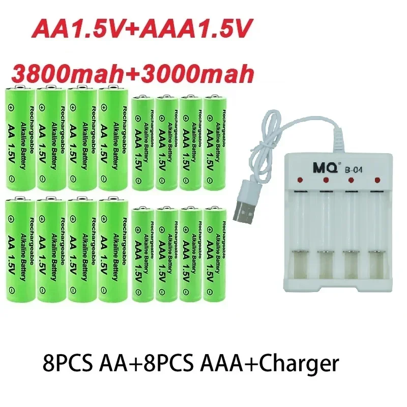 AA +AAA Battery New 1.5VRechargeableBattery AA3800MAH AAA3000 with USBCharger for LED Flashlight Flashlightorelectronicdevices