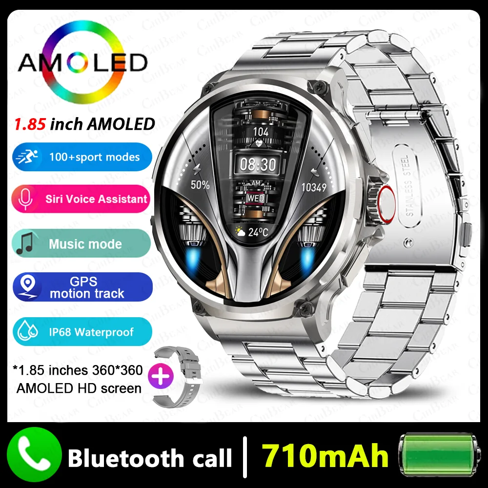 2025 Nieuwe 1.85 inch Smart Horloge Mannen Ultra 710 mAh Grote Batterij Bluetooth Oproep 400 + Horloge Gezichten Sport Outdoor waterdichte Smartwatch