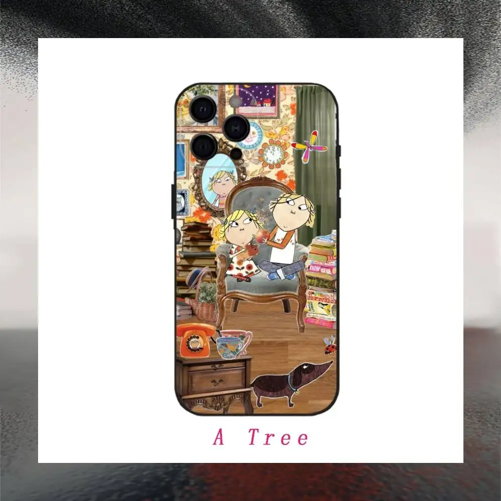 카툰 C-찰리와 L-로라 아이폰 17 16 15 14 13 12 맥스 플러스 실리콘 블랙 케이스