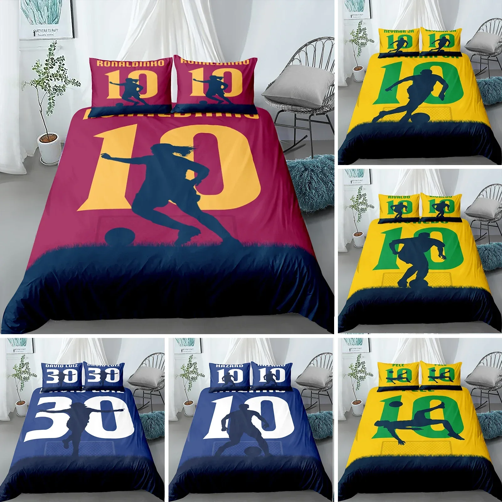 Soccer Player Twin Duvet Cover,Soccer Professional Player Kick Ball Championship Polyester Bedding Set Queen/Full/King/Twin Size