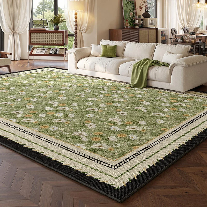 VIKAMA Vintage Floral Border Large Living Room Area Carpet, Soft Non Slip Floor Mat, Plant Interior Home Decoration