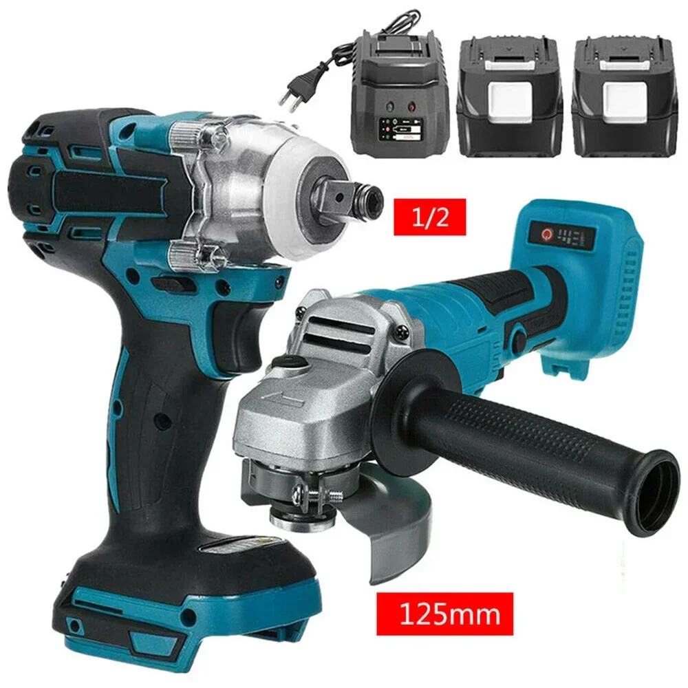 

125mm Brushless Electric Angle Grinder 18V Battery Devices Combo Kit Impact Wrench for Makita Battery Power Tool Sets