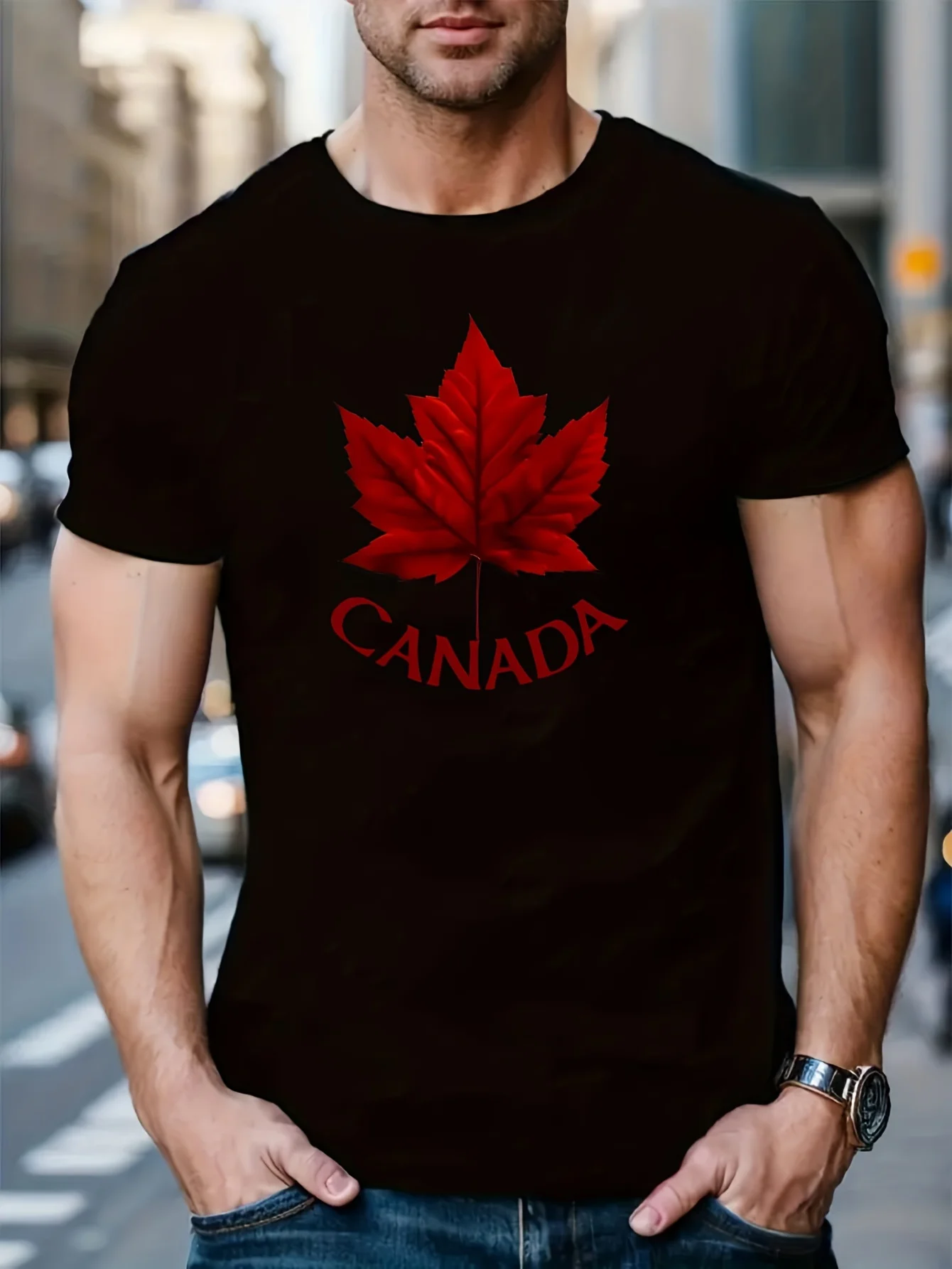 

Men's Canadian Maple Leaf Print Crewneck T-Shirt - 100% Cotton Regular Fit Short Sleeve
