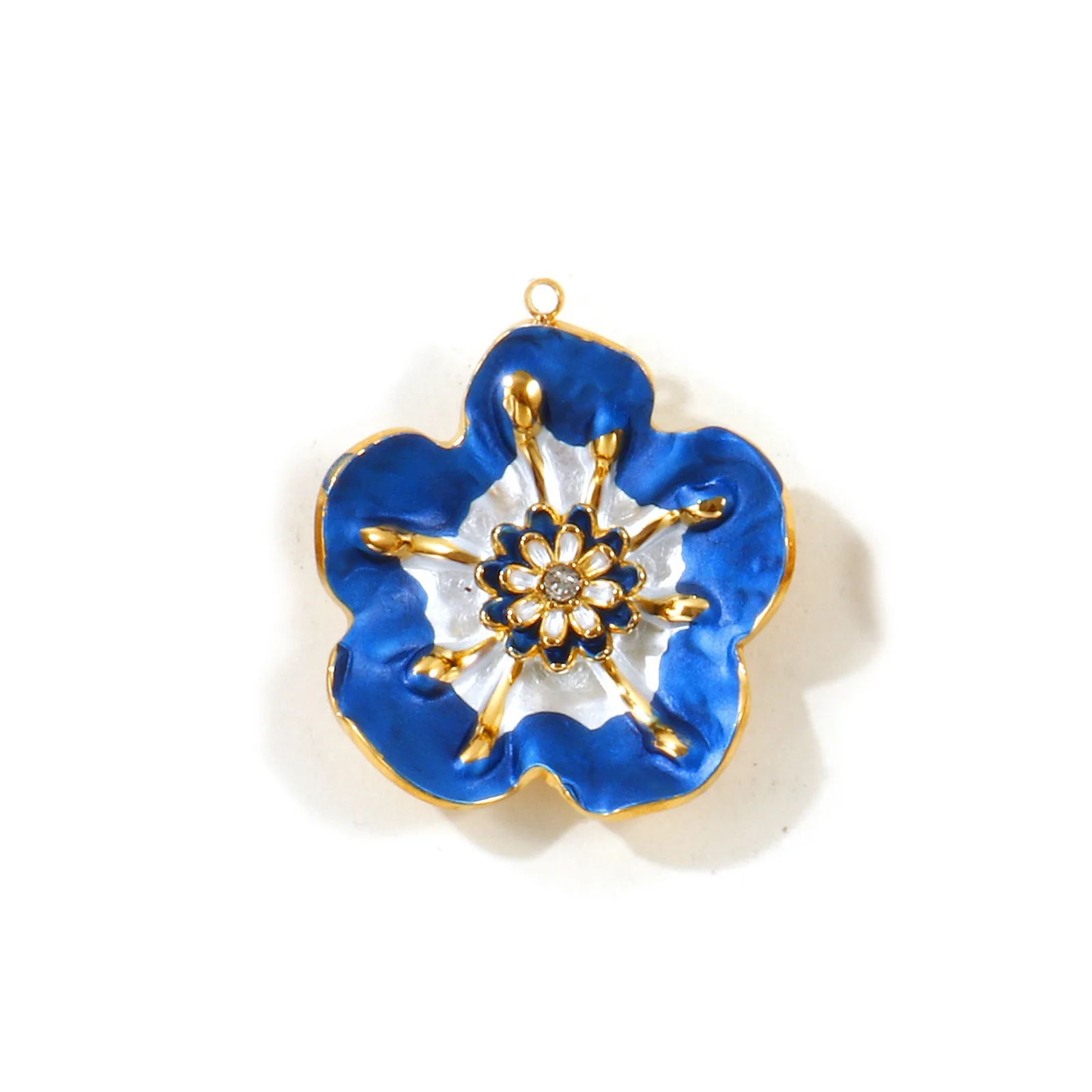 1 Stück Blumen-Bemaltes Emaille-Strass-Charm, 18K vergoldeter 304 Edelstahl-Anhänger für DIY-Schmuckherstellung, Großhandel – Detail 6