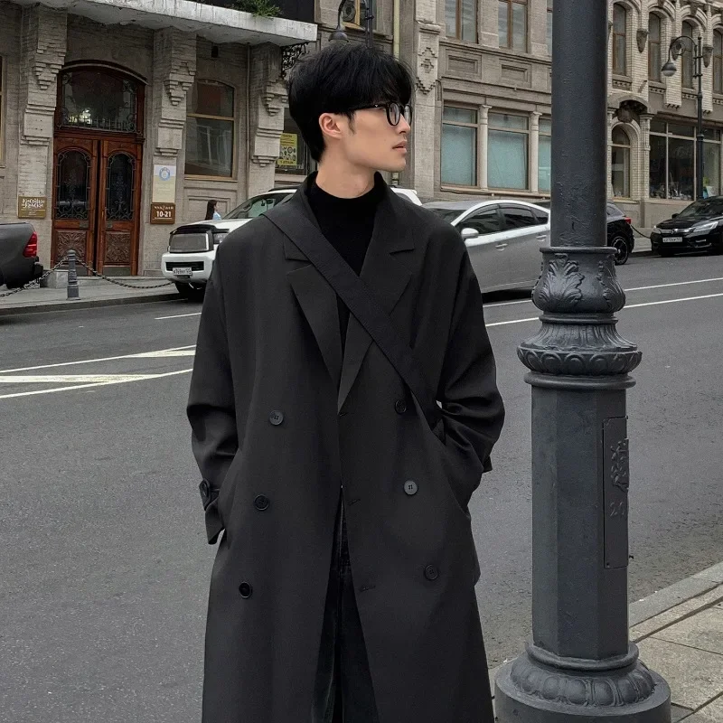 New Autumn Fashionable Trench Coat Double Breasted Men's Mid To Long Knee Length Trench Coat with Double Breasted Jacket