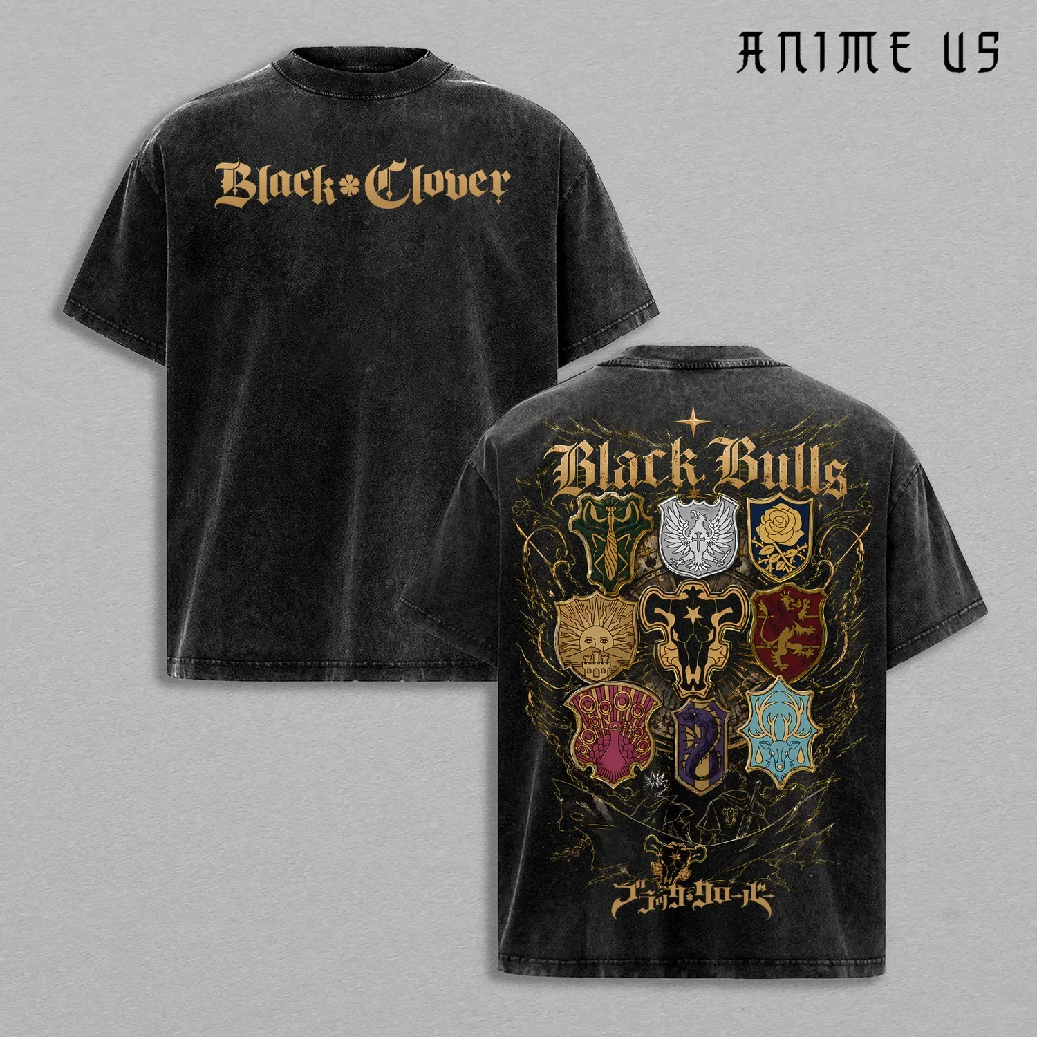 Manga Black Clover Black Bulls Printed Tee Men Short Sleeve Clothing Washed Cotton T-shirt Retro Casual T Shirt Harajuku Tshirt