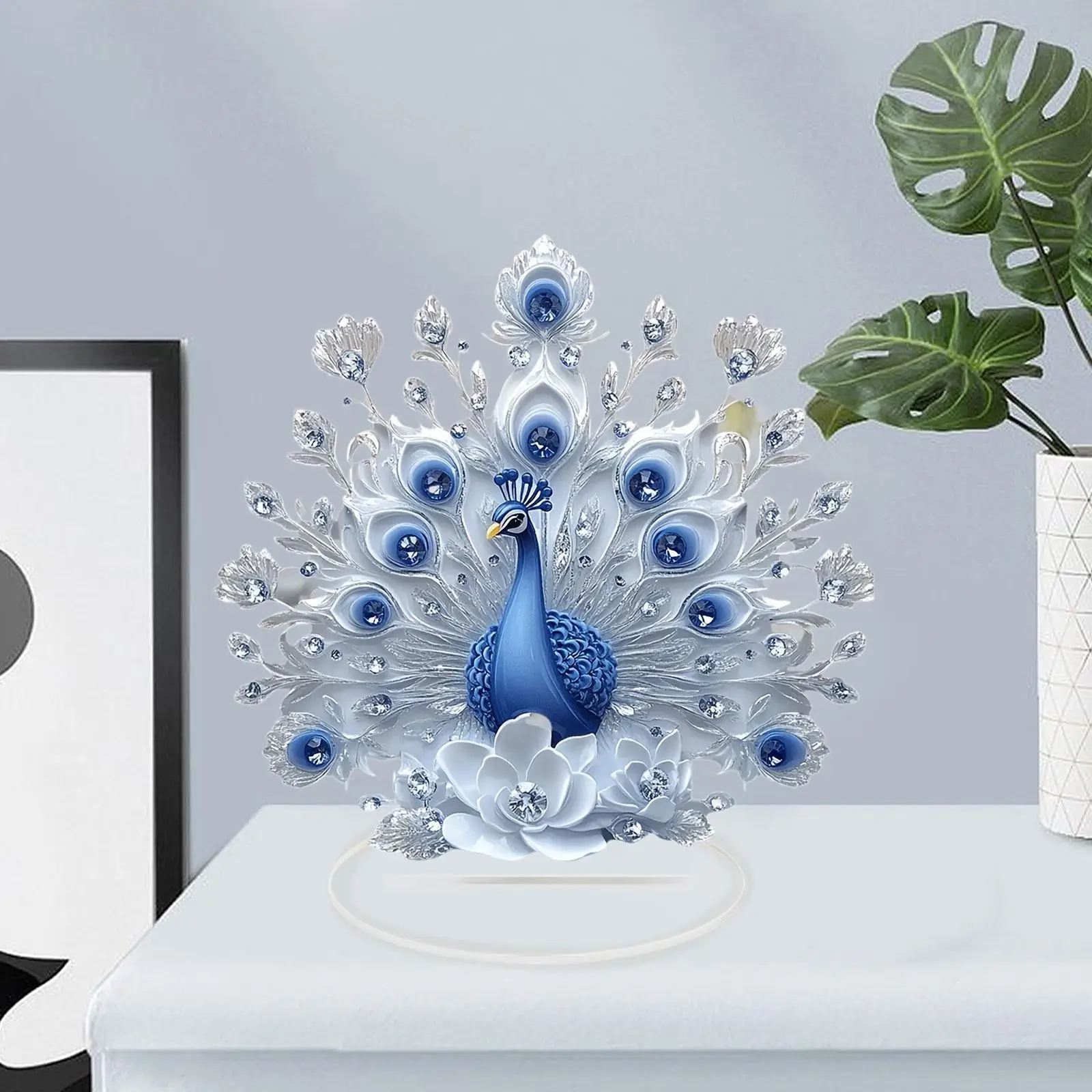 2D Peacock Decor Crafts Decorative Holiday Acrylic Desktop Plaque Decoration for Table Fireplace Bookshelf Desk Entrance Cabinet