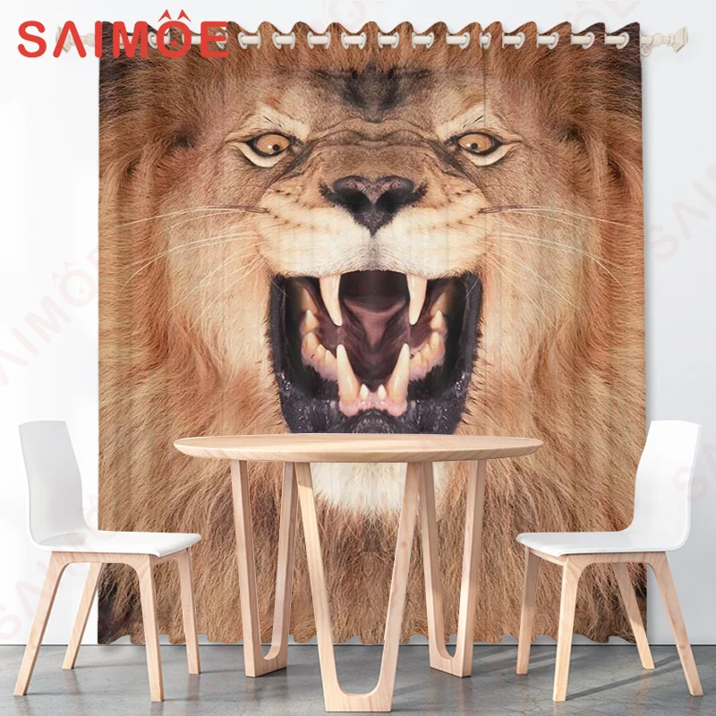 Modern Classic Savannah Animal Pictures Background Curtains Tiger Lion Thin Polyester Fabric Office Custom Decoration with Hooks