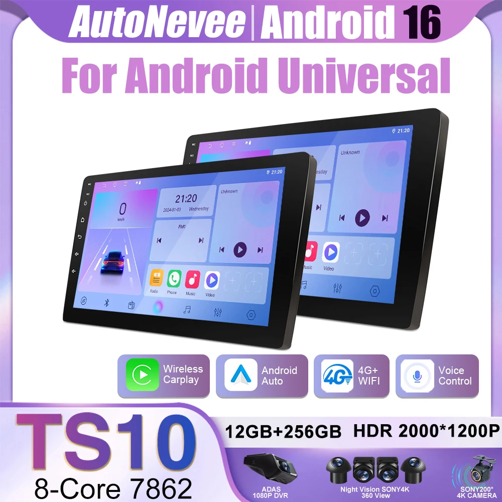 Android 15 CarPlay Autoradio Android Auto GPS Multimedia-Player 2 DIN Universal 9/10 Zoll Auto-Stereoanlage WiFi-Player QLED-Bildschirm BT