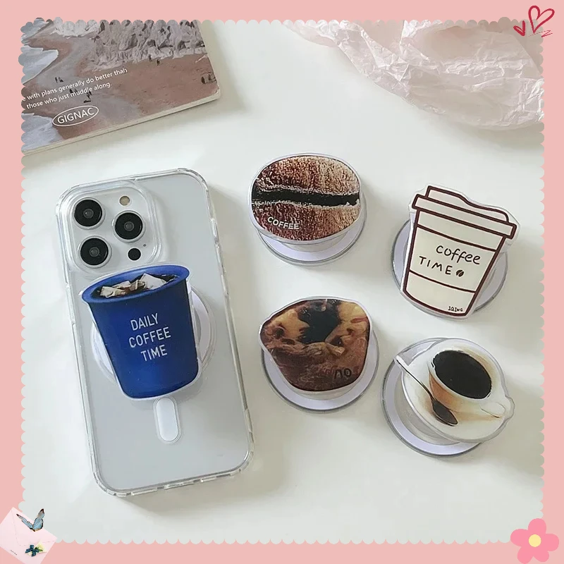 

New Cute Coffee for Magsafe Magnetic Phone Griptok Grip Tok Stand for IPhone 17 Foldable Wireless Charging Case Holder Ring