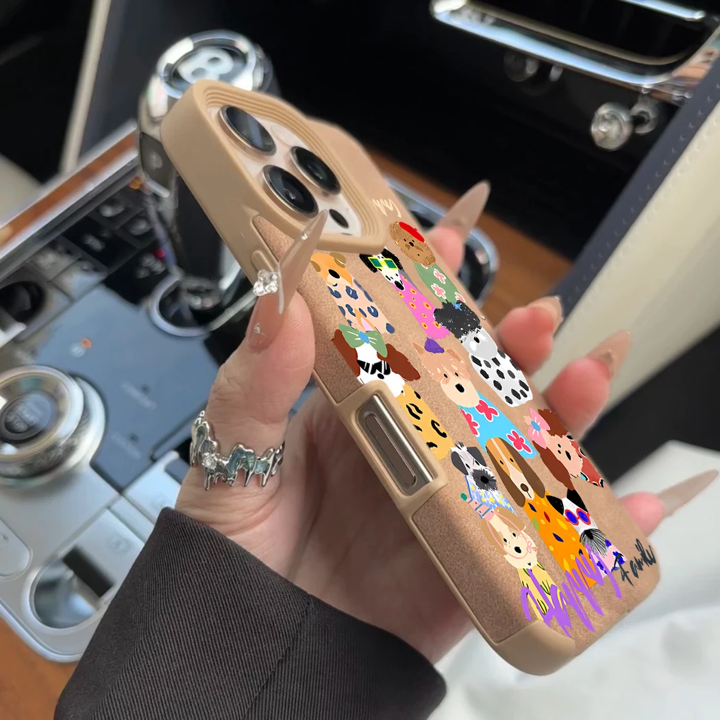 Colorful Cute Dog Executive Fiber Leather Case For iPhone 16 Pro Max 17 15 14 Pro 13 12 11 Pro Max 16E 7 8 Plus Shockproof Funda - view 5