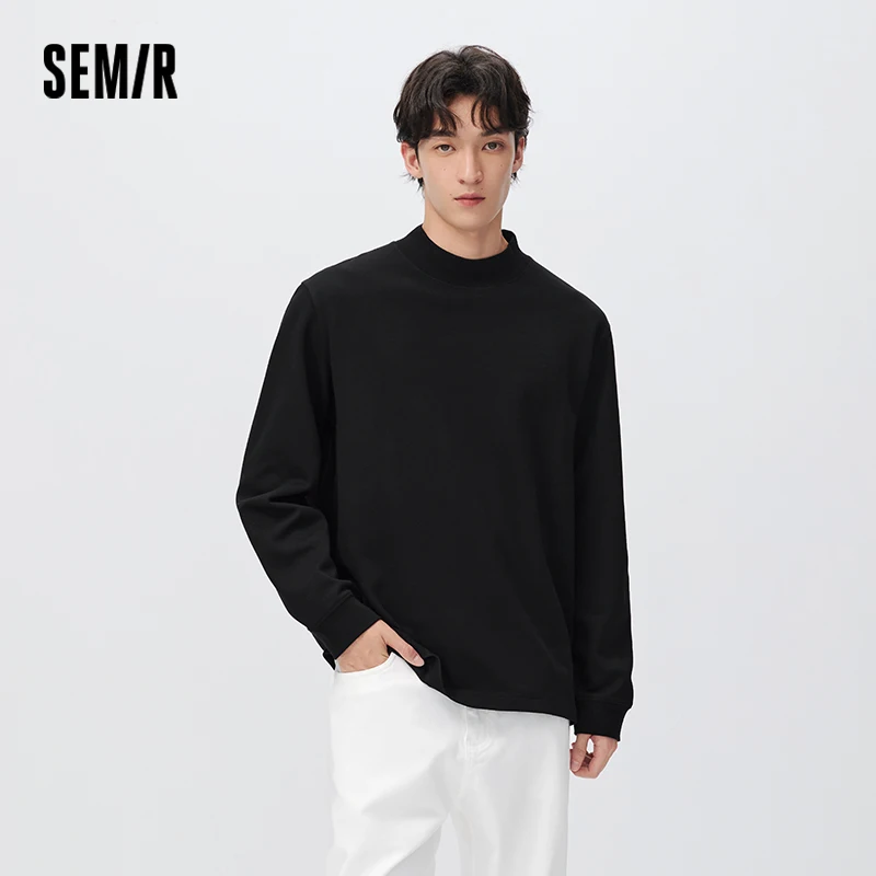 Semir Men Knit Tshirt Solid Color Mock Neck Versatile Loose Fit 2026 New Winter Daily Wear Urban Casual Style Everyday Wardrobe
