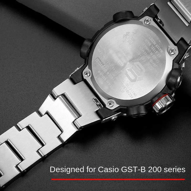 24x16m Quick release Chain For Casio G-SHOCK GST-B200 strap gstb200 stainless steel watchband Folding buckle metal Men bracelet