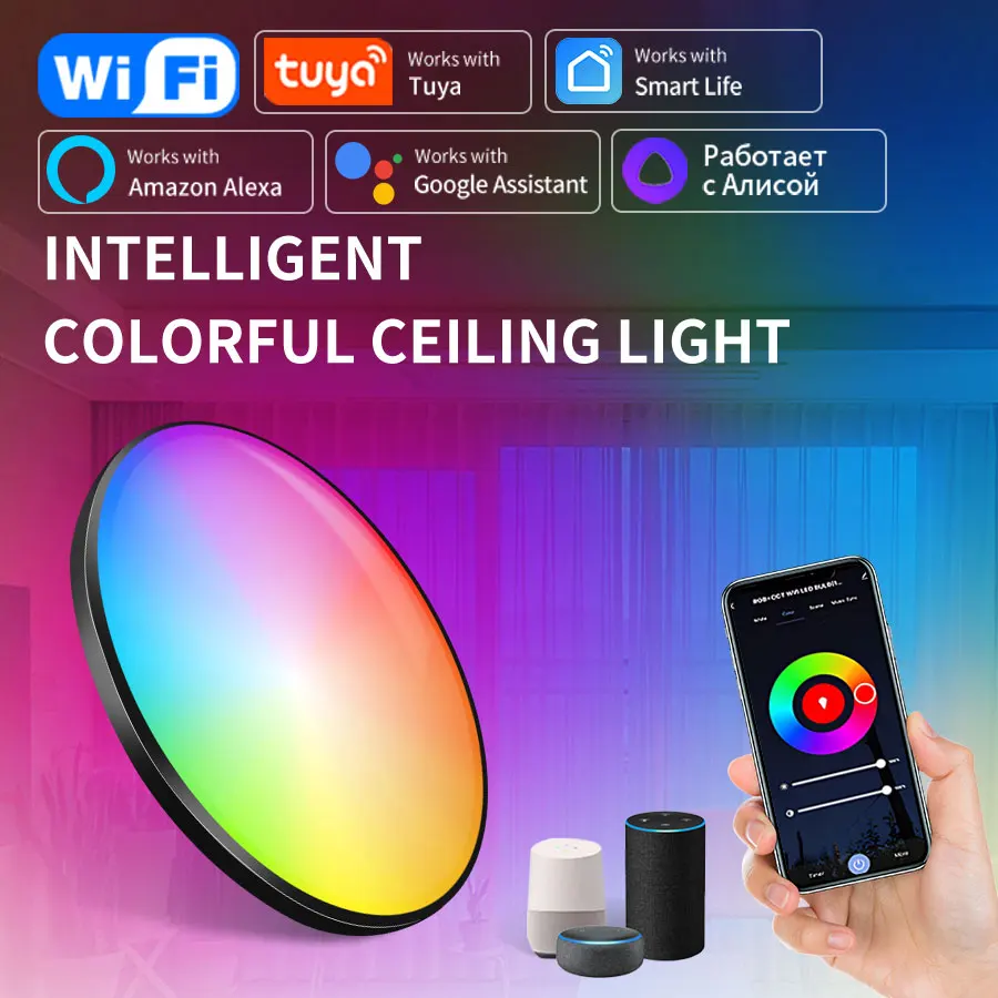 Tuya WiFi Smart LED Plafoniera 220V RGB Lampada da soffitto dimmerabile Funziona con Alexa Google Home Per la camera da letto Soggiorno Decorazioni