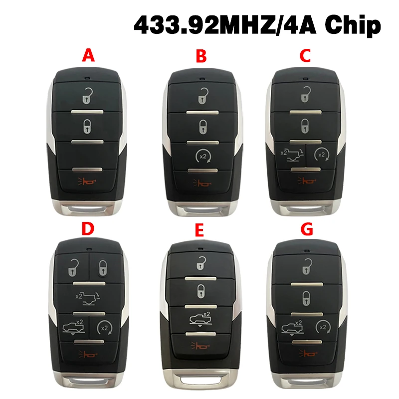 CN087044 Aftermarket 3/4/5/6 Button Smart Keyless Go 4A Chip 433.92Mhz FCC OHT-4882056 For Dodge Ram 1500 Pickup 2019 2020