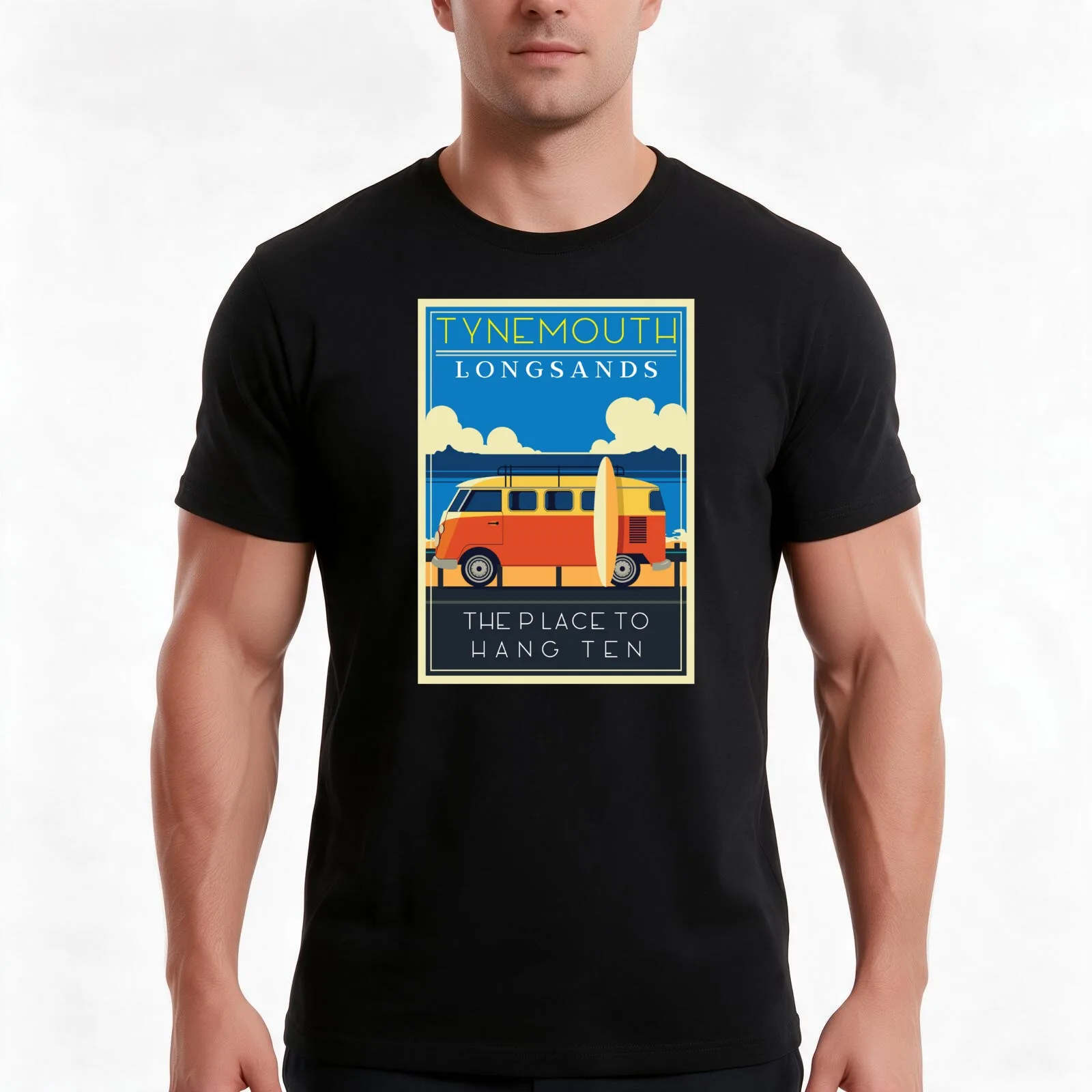 Tynemouth Longsands The Place To Hang Ten for cool surfers surfing gift T-Shirt, Summer Casual Cotton Tee, Vintage Graphic Print
