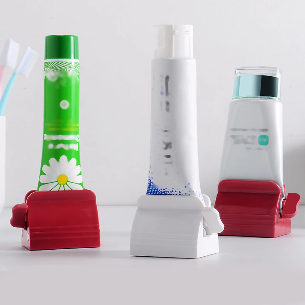 

2 pcs Tube Squeezer Thicken Base Plastic Squeezer For Toothpaste Dispenser Bathroom Organizer Compact Storage Red White