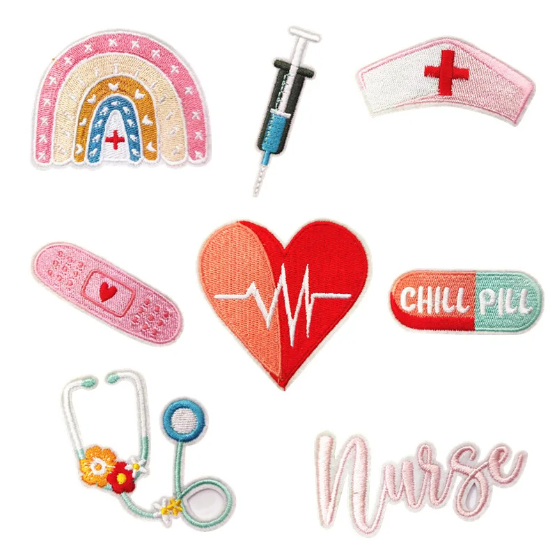 

10 PCS Wholesale Nurse Chill Pill Iron On Patches For Clothes Embroidery Patch On Hat Hospital Logo Tactical Applique Sticker