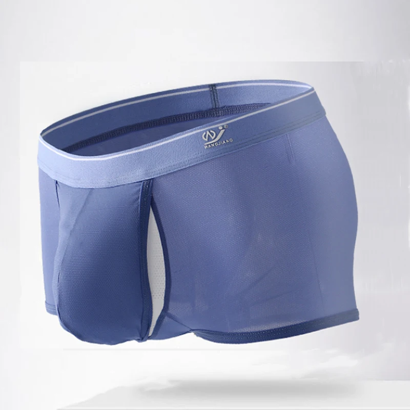 

Mens Wangjiang Underwear Ice Silk Boxer Shorts Separate Pouch Open Front Breathable Seamless U Convex Ropa Interior Comoda