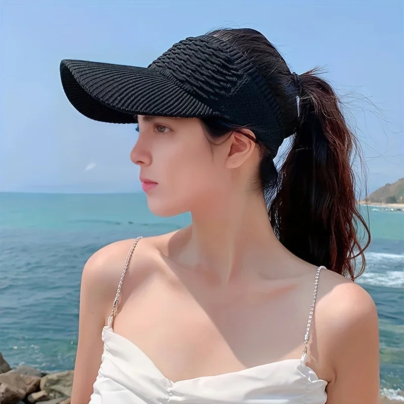 New Women's Sports Sun Hat, Casual Elastic Knitted Hat, Outdoor Sports Empty Top Fish Scale Pattern Hat