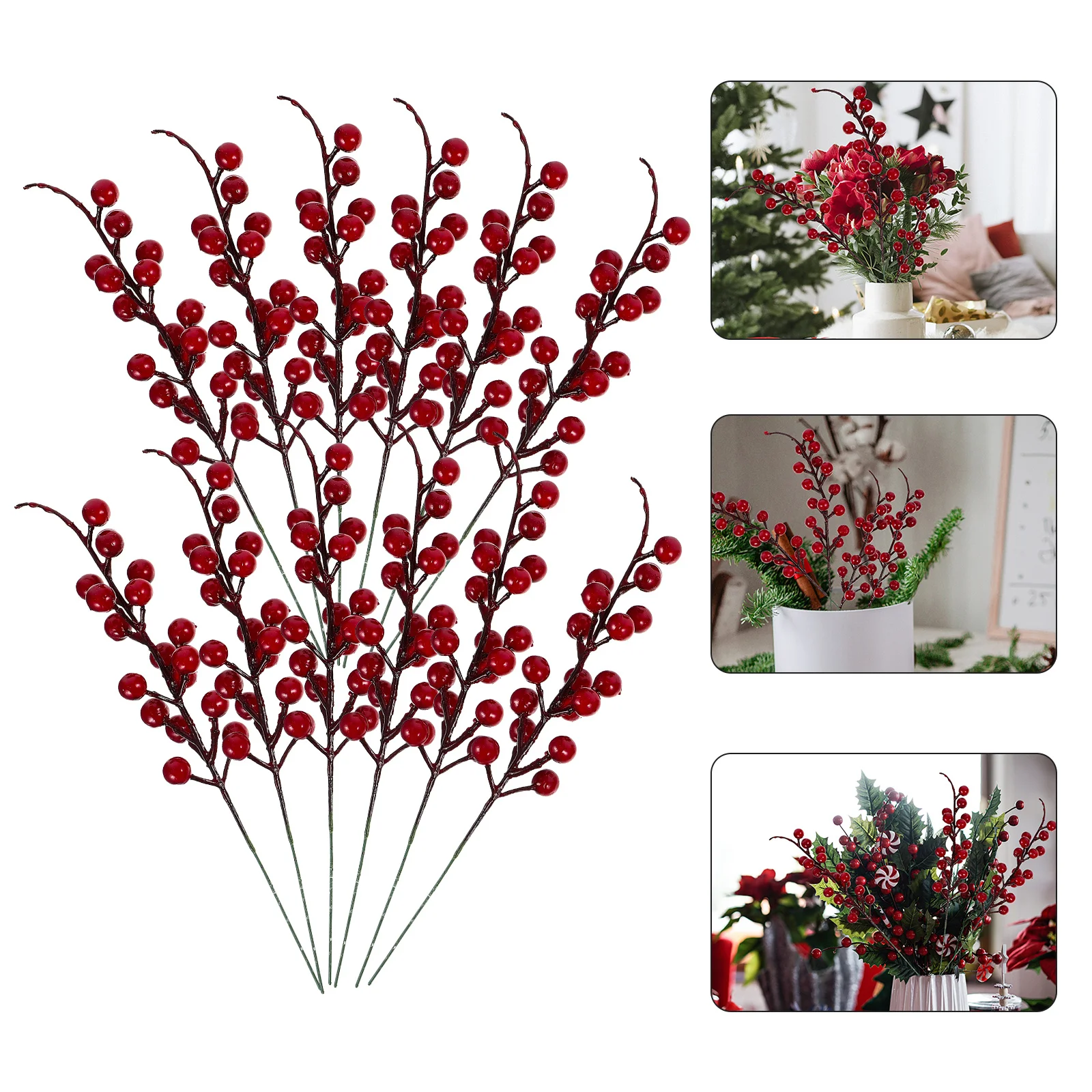 

12pcs Red Berry Decor Artificial Berry Branches Christmas Decoration Xmas Tree Wreath Flower Arrangement Home Party Wedding Diy