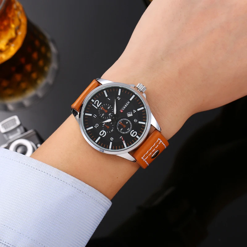 Curren 8164 PU Leather Band Watches For Men Date Fashion Army Military Quartz Mens Watch Sport Wristwatch Male Clock Reloje