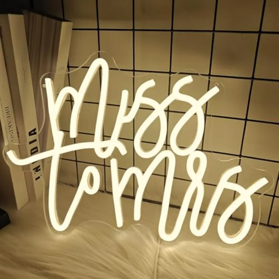 Miss to Mrs Neon Sign for Bridal Shower Decor Dimmable Led Wedding Neon Sign for Backdrop, Miss to Mrs Neon Light for Wall Deco
