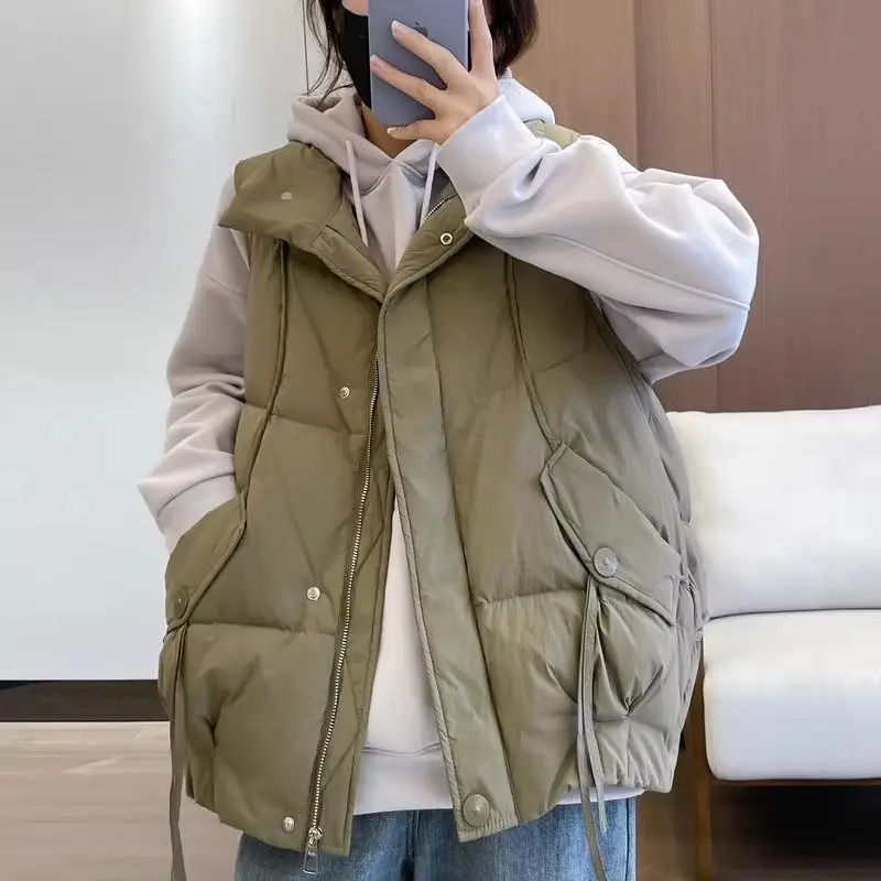 Autumn Winter 2025 New Down Cotton Vest Jacket Women's Fashion Loose Thicken Warm Short Waistcoat Coat Female Casual Ladies Tops
