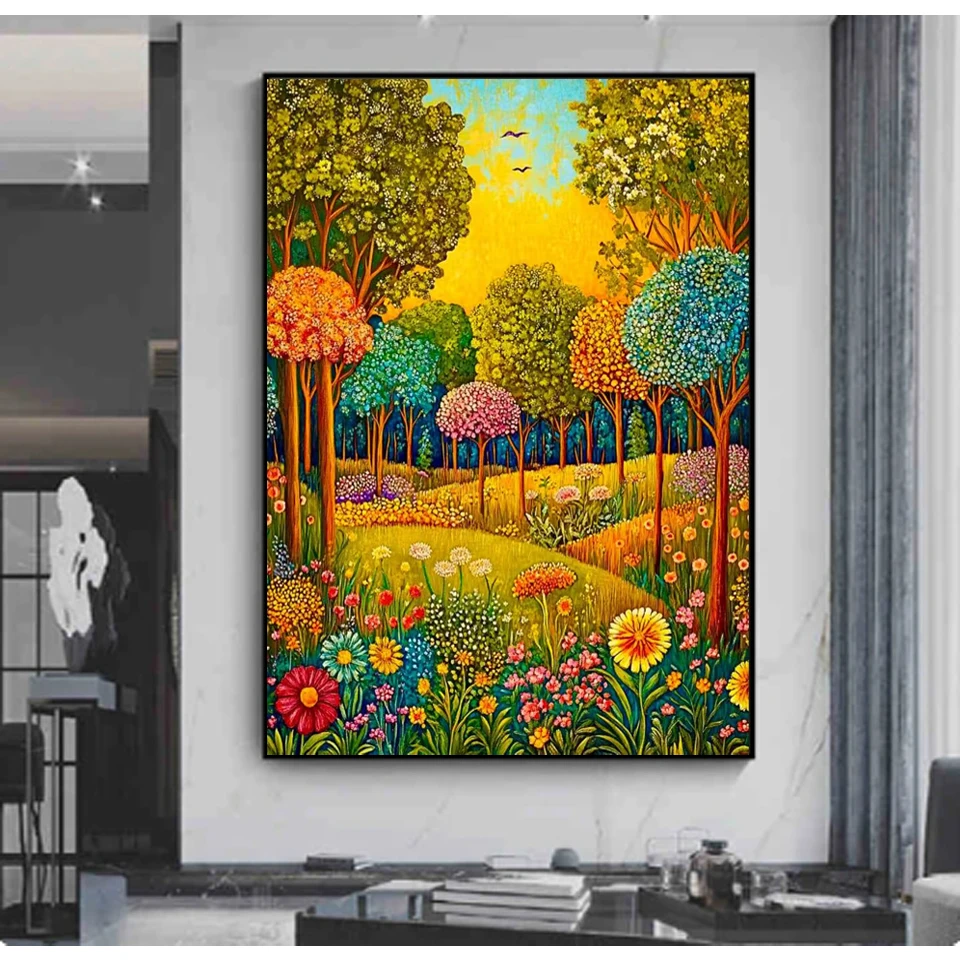 Colorful Forest Tree 5d Diamond Painting Mosaic Cross Stitch Bird Landscape Full Round Diamond Art Embroidery Living Room Decor