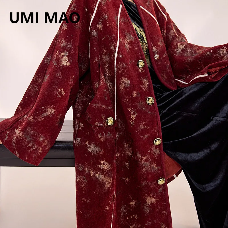 UMI MAO New Chinese Style Jacket Winter New Embroidered Loose Slimming Umbrella Design Mid-Length Coat Women Female Overcoat