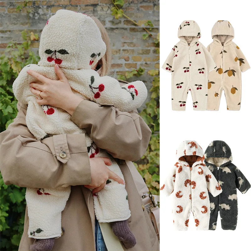 

New Nordic Style Cotton Clothing For Autumn And Winter In 2025 Baby Hooded Jumpsuit With Warm Fleece For Outdoor Climbing